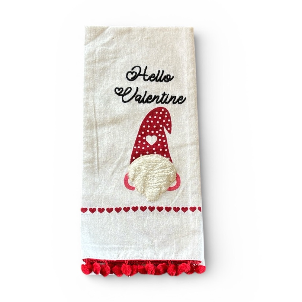 Hello Valentine Gnome with Pom Poms Kitchen‎ Dish Towel NWOT